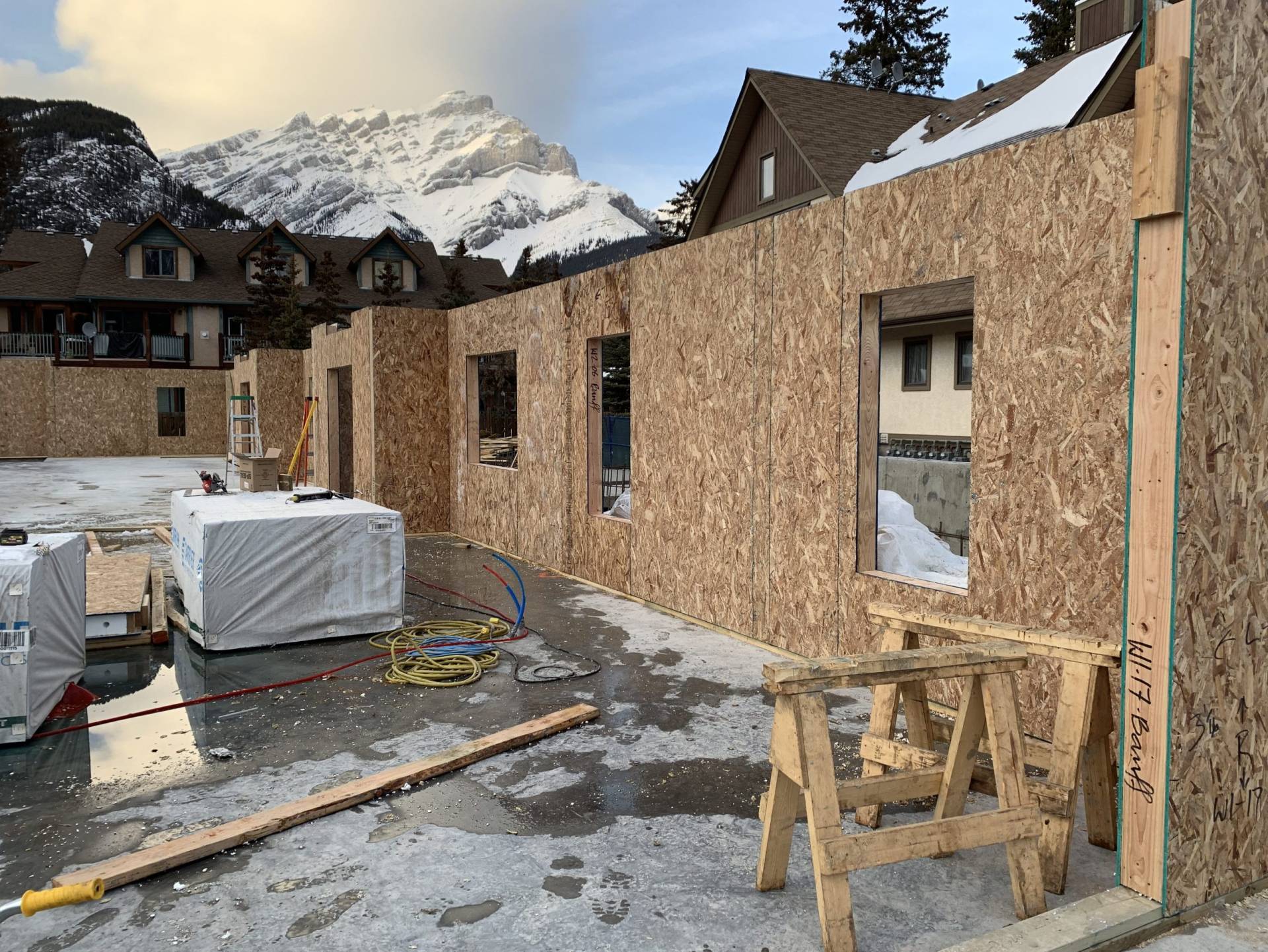 wall sips being installed in front of mountains