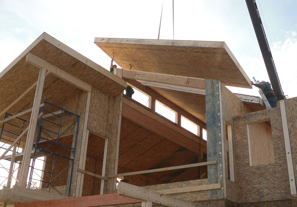 wooden roof being installed