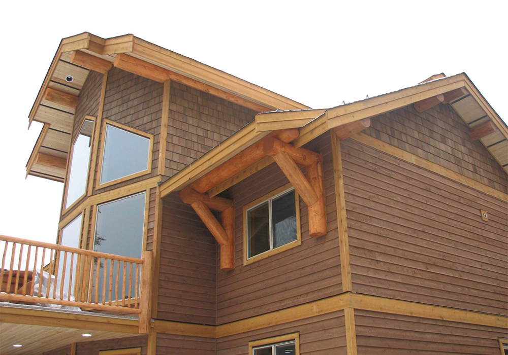 Timberframe log home photo of upper level exterior