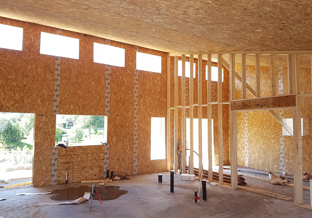 Interior shot of home being built with walls in place