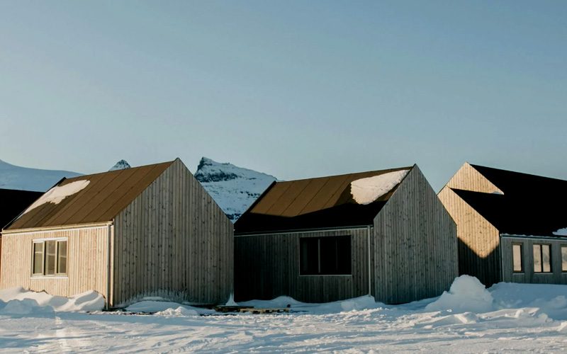 Exterior photo of SIPs houses in extreme winter weather